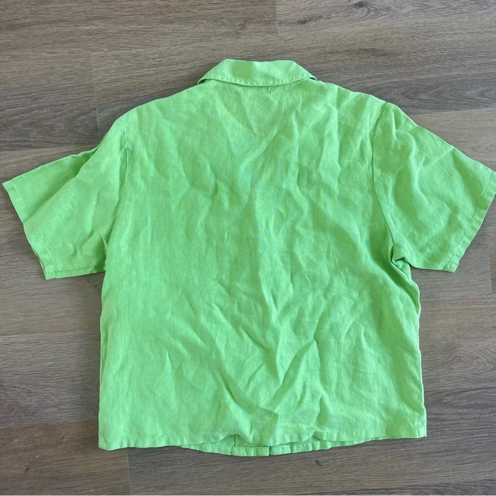 Russ Berens Vintage 100% Linen Short Sleeve Button Down, Green, Size S - Picture 3 of 5